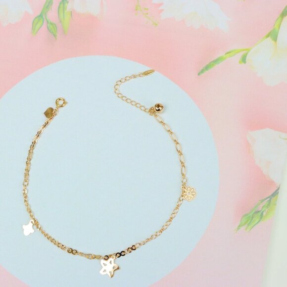 "Delicate Rose Gold Anklet with Cute Flower and Star Charms, XPAL1052 - Picture 2 of 12
